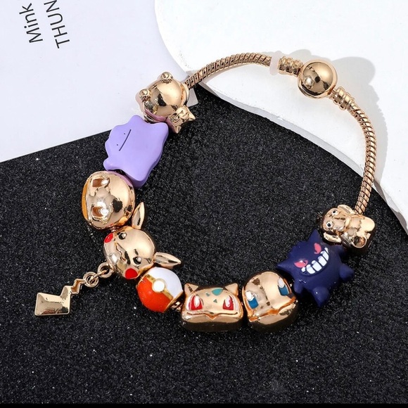 Gold Plated Pokemon Themed Charm Bracelet Adjustable Sizing Design - Picture 7 of 8